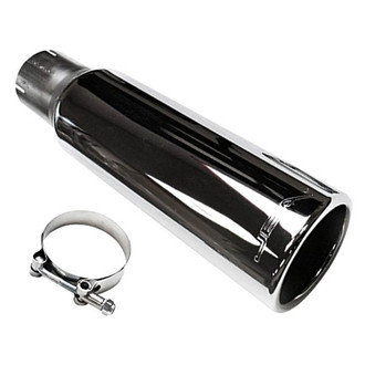 JBA® - 304 SS Round Angle Cut Clamp-On Double-Wall Chrome Plated Exhaust Tip (2.5" Inlet, 3.5" Outlet, 15" Length)
