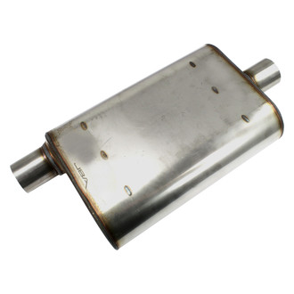 JBA® - 304 SS Oval Chambered Style Gray Exhaust Muffler (2.5" Offset ID, 2.5" Center OD, 13" Length)