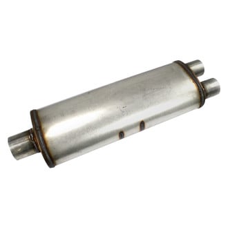 JBA® - 304 SS Oval Straight-Through Style Gray Exhaust Muffler (3" Center ID, 2.5" Dual OD, 25" Length)