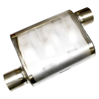 JBA® - 409 SS Oval Chambered Style Gray Exhaust Muffler (3" Offset ID, 3" Offset OD, 11" Length)