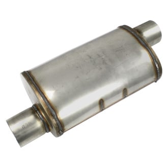 JBA® - 304 SS Oval Chambered Style Gray Exhaust Muffler (3" Offset ID, 3" Center OD, 14" Length)