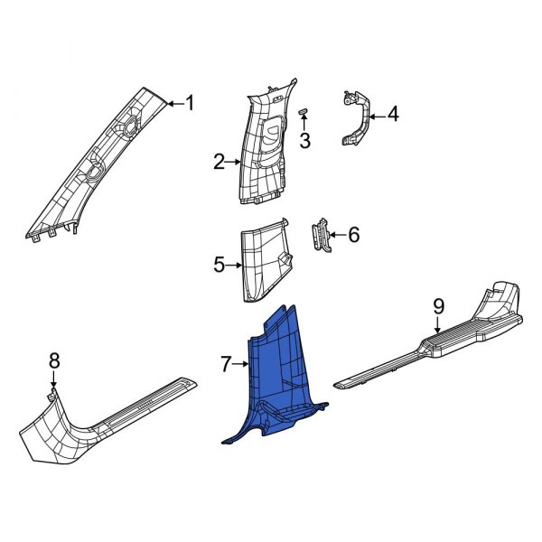 Jeep OE 6LF30TX7AA Right Lower Door Pillar Post Trim Set