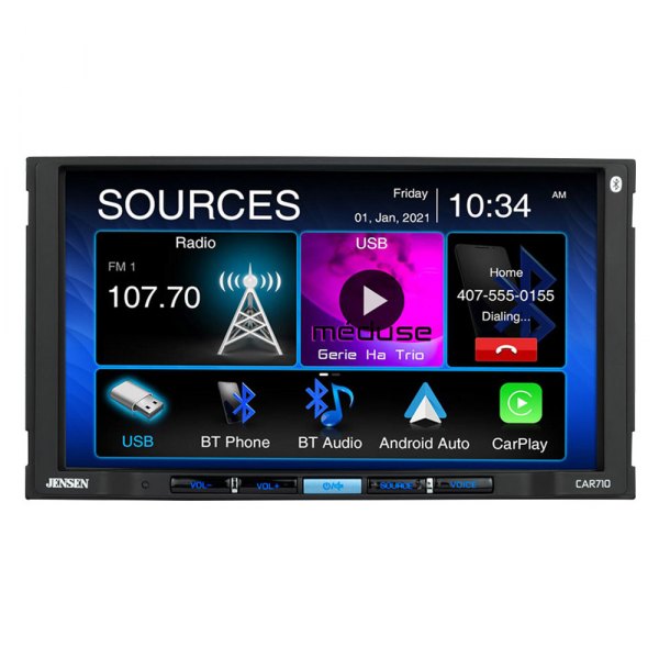 Jensen® - 7" Touchscreen Display Double DIN Digital Media Receiver with Bluetooth, Android Auto, Apple CarPlay