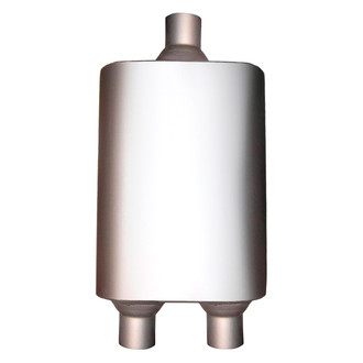 Jones Exhaust® - Flow Deflector Stainless Steel Oval Single Chamber Race Gray Exhaust Muffler (3" Center ID, 2.25" Dual OD, 6.5" Length)