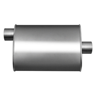 Jones Exhaust® - Stainless Steel Oval Turbo Gray Exhaust Muffler (2.5" Offset ID, 2.5" Center OD, 14" Length)