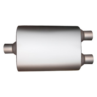 Jones Exhaust® - Flow Deflector Stainless Steel Oval Full Boar Performance Gray Exhaust Muffler (3" Center ID, 2.5" Dual OD, 13" Length)