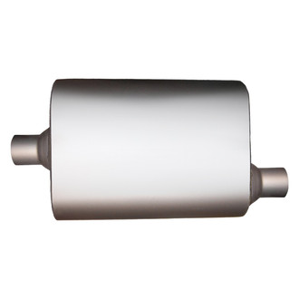 Jones Exhaust® - Flow Deflector Stainless Steel Oval Full Boar Performance Gray Exhaust Muffler (2" Center ID, 2" Offset OD, 13" Length)