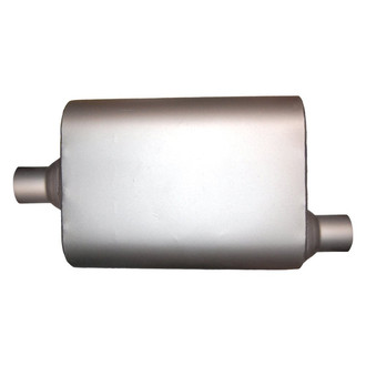 Jones Exhaust® - Flow Deflector Stainless Steel Oval Full Boar Performance Gray Exhaust Muffler (2.25" Center ID, 2.25" Offset OD, 13" Length)