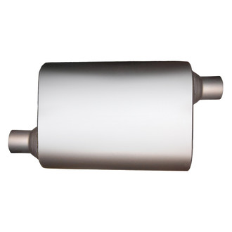 Jones Exhaust® - Flow Deflector Stainless Steel Oval Full Boar Performance Gray Exhaust Muffler (2.25" Offset ID, 2.25" Offset OD, 13" Length)
