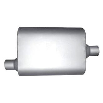 Jones Exhaust® - Flow Deflector Stainless Steel Oval Full Boar Performance Gray Exhaust Muffler (2.5" Offset ID, 2.5" Center OD, 13" Length)