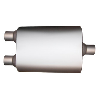 Jones Exhaust® - Flow Deflector Stainless Steel Oval Gray Exhaust Muffler (2.25" Dual ID, 3" Center OD, 17" Length)