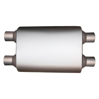 Jones Exhaust® - Flow Deflector Stainless Steel Oval Full Boar Performance Gray Exhaust Muffler (2.25" Dual ID, 2.25" Dual OD, 17" Length)