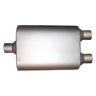 Jones Exhaust® - Flow Deflector Stainless Steel Oval Full Boar Performance Gray Exhaust Muffler (2.5" Center ID, 2.25" Dual OD, 13" Length)