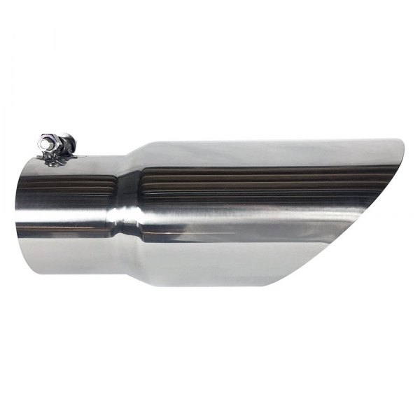 Jones Exhaust® - Stainless Steel Round Non-Rolled Edge Angle Cut Chrome Exhaust Tip