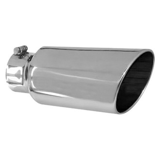 Jones Exhaust® - Stainless Steel Round Rolled Edge Angle Cut Bolt-On Polished Exhaust Tip (5" Inlet, 6" Outlet, 15" Length)