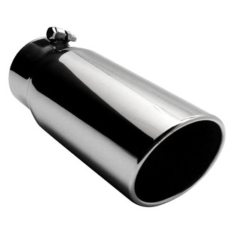 Jones Exhaust® - Stainless Steel Round Rolled Edge Angle Cut Bolt-On Polished Exhaust Tip (4" Inlet, 5" Outlet, 12" Length)