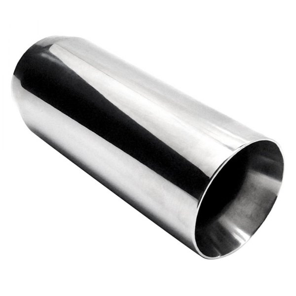 Jones Exhaust® - Stainless Steel Round Resonated Rolled Edge Angle Cut Chrome Exhaust Tip