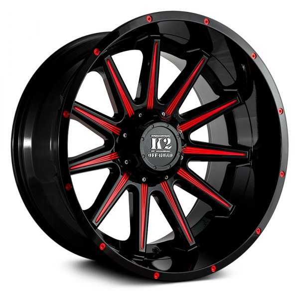 K2 OFFROAD® K10 TANKER Wheels - Gloss Black with Red Milled Accents Rims