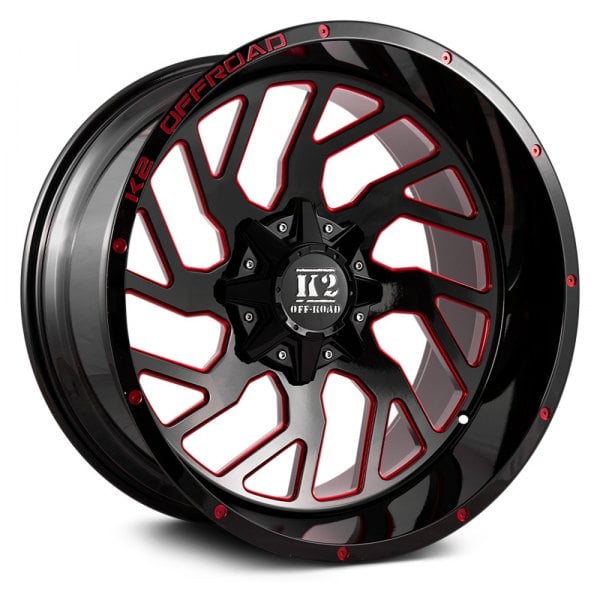 K2 OFFROAD® K12 SHOCK WAVE Wheels - Gloss Black with Red Milled Accents ...