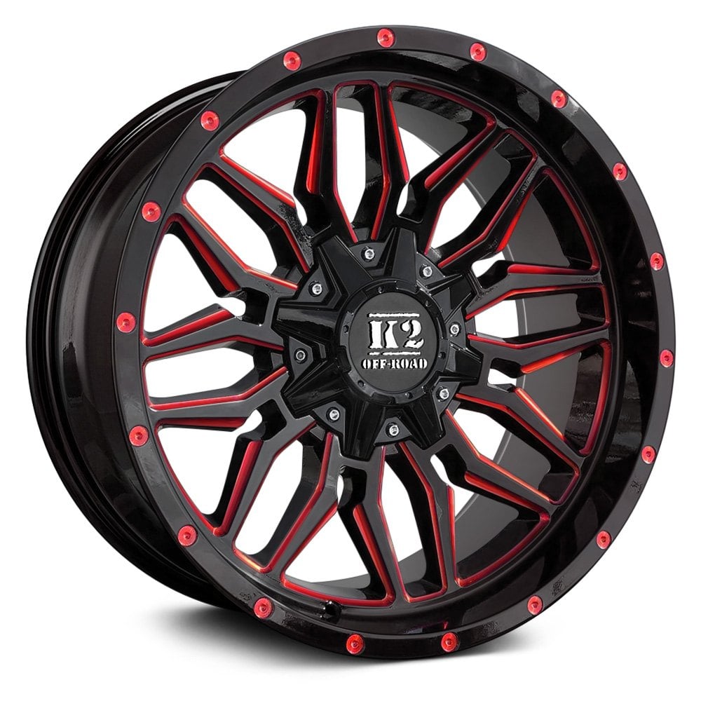 K2 OFFROAD® K16 RAGE Wheels - Gloss Black with Red Milled Accents Rims