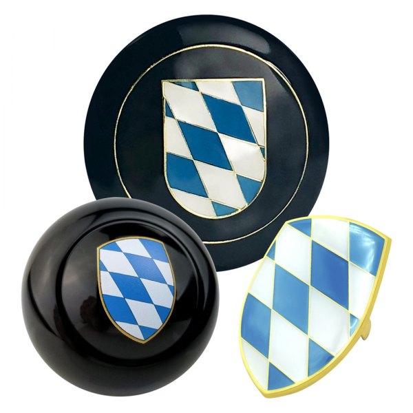 Kaferlab® - Coat of Arms Bavaria Black Poly Resin Shift Knob with Horn Button and Hood Crest
