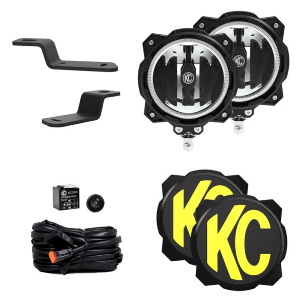 KC HiLiTES® - Hood Ditch Gravity™ Pro6 6" 2x20W Round Wide Beam LED Light Kit, Full Set