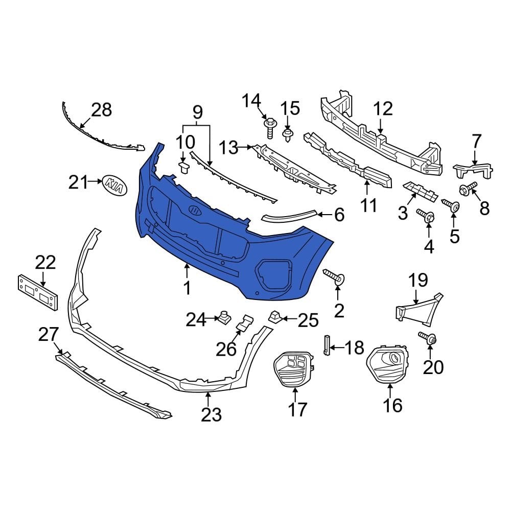 Kia OE 86510D9LB0 Front Bumper Cover