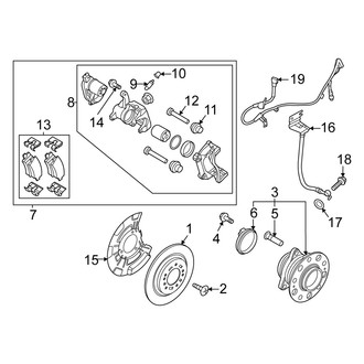 Kia OE - Rear Suspension - Brake Components (EX / Hybrid LX / LX / SX / SX Prestige FWD)