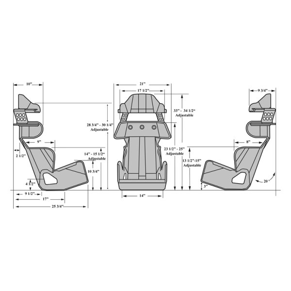 Kirkey® - 14.0" 71 Series Series Seat Dimension Chart