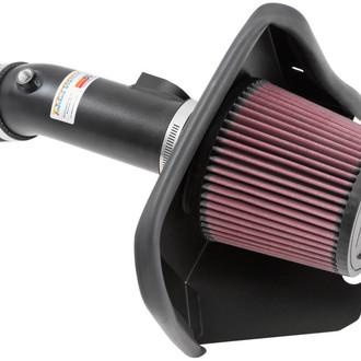 K&N® - 69 Series Typhoon® Aluminum Textured Black Cold Air Intake System with Red Filter