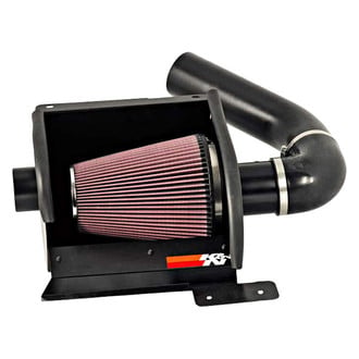 K&N® - 77 Series High-Flow Performance Aluminum Textured Black Cold Air Intake System with Red Filter