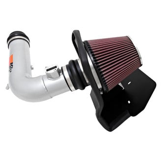 K&N® - 77 Series High-Flow Performance Aluminum Silver Cold Air Intake System with Red Filter