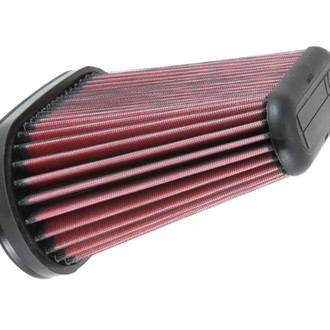K&N® - E Series Unique Red Air Filter (9.625" BOL x 5" BOW x 6.75" TOL x 2.438" TOW x 8.438" H)