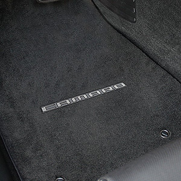 Velourtex™ Custom Fit 1st Row Ebony Floor Mats With Camaro Logo by Lloyd®