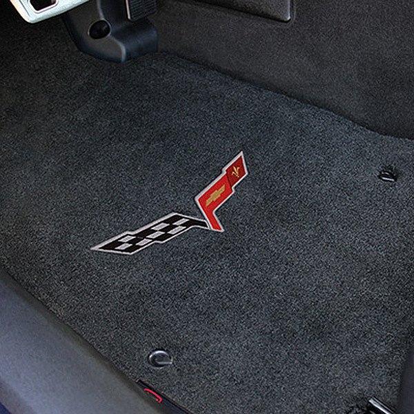 Velourtex™ Custom Fit 1st Row Ebony Floor Mats With C6 Logo by Lloyd®