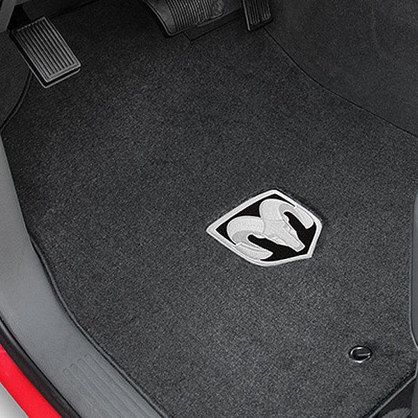 Velourtex™ Custom Fit 1st Row Ebony Floor Mats With Ram Logo by Lloyd®