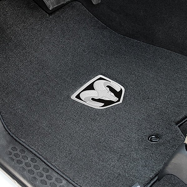 Velourtex™ Custom Fit 1st Row Ebony Floor Mats With Ram Logo by Lloyd®