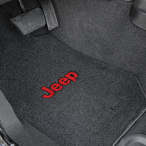 Velourtex™ Custom Fit 1st Row Black Floor Mats With Jeep Logo by Lloyd®