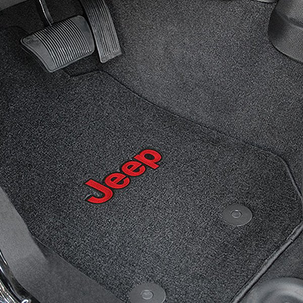 Velourtex™ Custom Fit 1st Row Black Floor Mats With Jeep Logo by Lloyd®