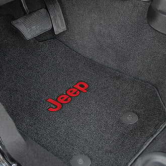 Lloyd® - Velourtex™ Custom Fit 1st Row Black Floor Mats With Jeep Logo