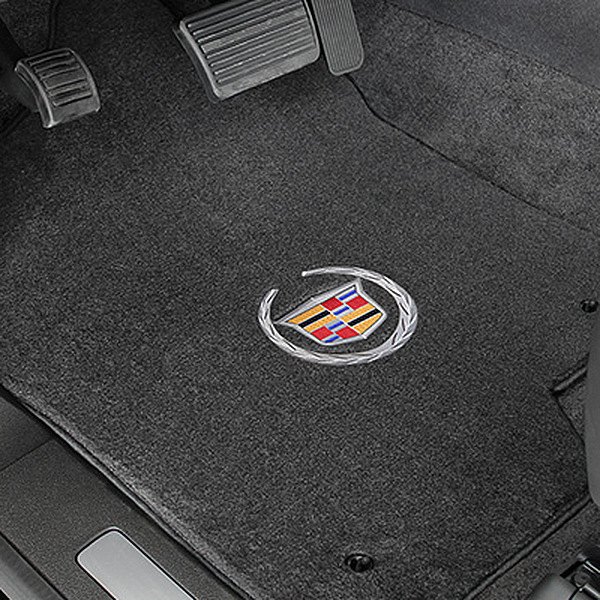 Velourtex™ Custom Fit 1st and 2nd Row Ebony Floor Mats With Cadillac Logo by Lloyd®