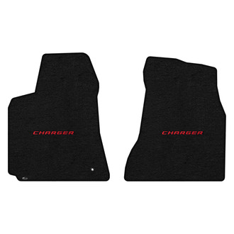 Lloyd Mats® - Ultimat™ Custom Fit 1st Row Ebony Floor Mats With Charger Red Logo