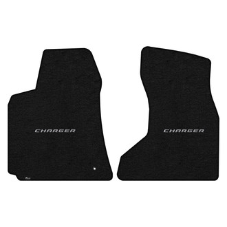 Lloyd Mats® - Ultimat™ Custom Fit 1st Row Ebony Floor Mats With Charger Silver Logo