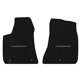 Lloyd Mats® - Ultimat™ Custom Fit 1st Row Ebony Floor Mats With Charger Silver Logo