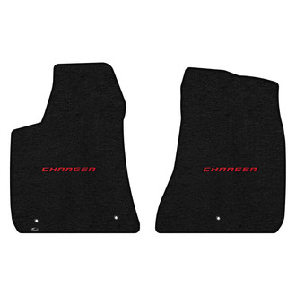 Lloyd Mats® - Ultimat™ Custom Fit 1st Row Ebony Floor Mats With Charger Red Logo