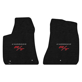 Lloyd Mats® - Ultimat™ Custom Fit 1st Row Ebony Floor Mats With Silver Charger & Red RT Double Logo