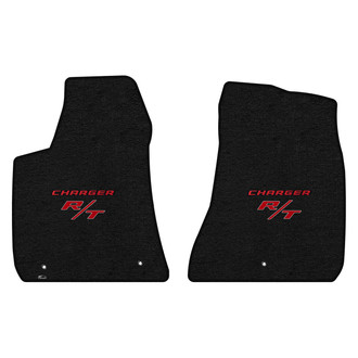Lloyd Mats® - Ultimat™ Custom Fit 1st Row Ebony Floor Mats With Red Charger & RT Double Logo