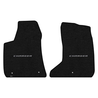 Lloyd Mats® - Ultimat™ Custom Fit 1st Row Ebony Floor Mats With Charger Silver Logo