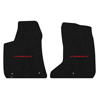 Lloyd Mats® - Ultimat™ Custom Fit 1st Row Ebony Floor Mats With Charger Red Logo