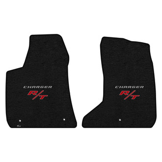 Lloyd Mats® - Ultimat™ Custom Fit 1st Row Ebony Floor Mats With Silver Charger & Red RT Double Logo